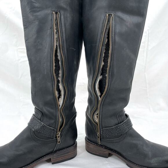 Freebird By Steven Denmark Boots Tall Black Leather Sheep Fur Lined Cozy Size 7 - Picture 5 of 16